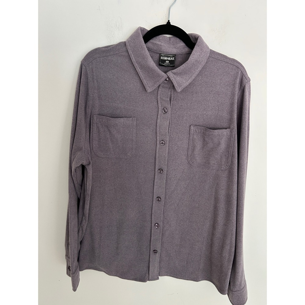 32‎ Degrees Heat Womens XL Purple Gray Long Sleeve Button Down Shirt Stretch Top